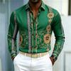 New Men's Shirt Palace Style Shirt Black Gold Pattern Printed Slimming Long Sleeve Shirt Trendy Fashion Casual Men's Wear