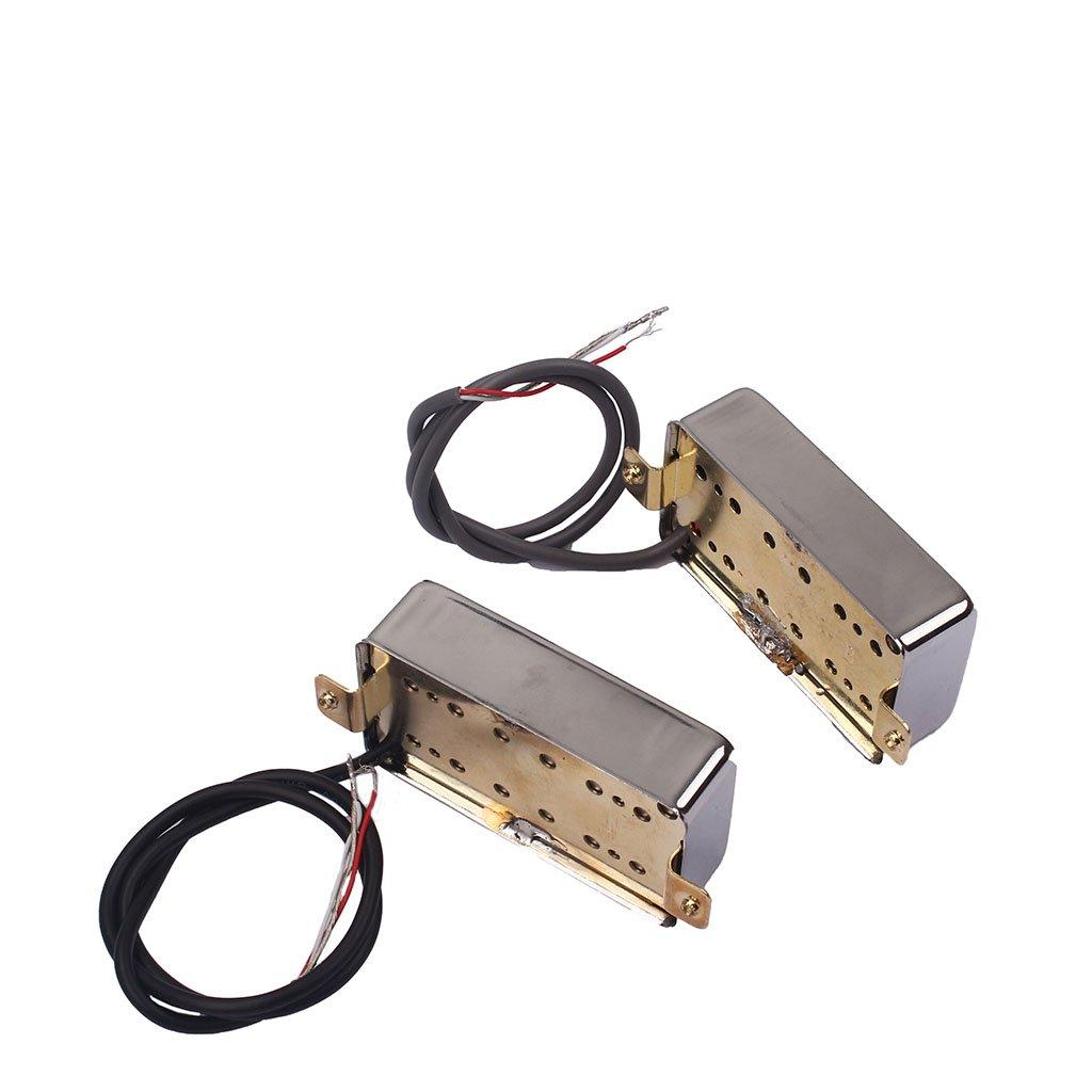 P90 Pickup Alnico V Bridge Neck Pickups for Les Paul Electric Guitar Set, Single-Coil & P90-Style Humbucker-Size (Black/Silver)