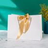 In-Stock White Cardboard Gift Bags with Bow Handle, Customizable Logo for Clothing Stores