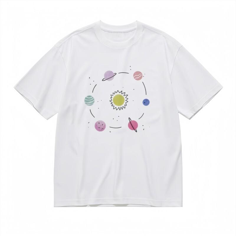 

Women s All-Season Classic T-Shirt Cartoon Space Adventure Printed White Tee S