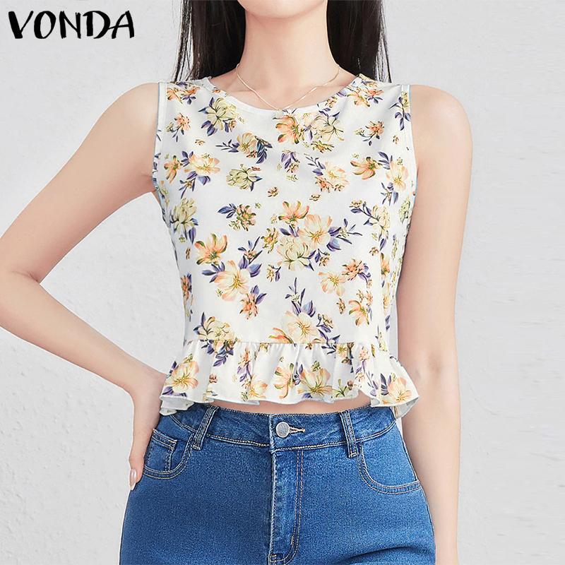 VONDA Summer Women Sleeveless Vest Pleating Casual Tank Tops