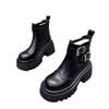 Cowhide Version~ Martin Boots Women's British Style Autumn and Winter Versatile Engraved Buckle Foot Short Boots Thick Heel Thick-soled Cigarette Boot