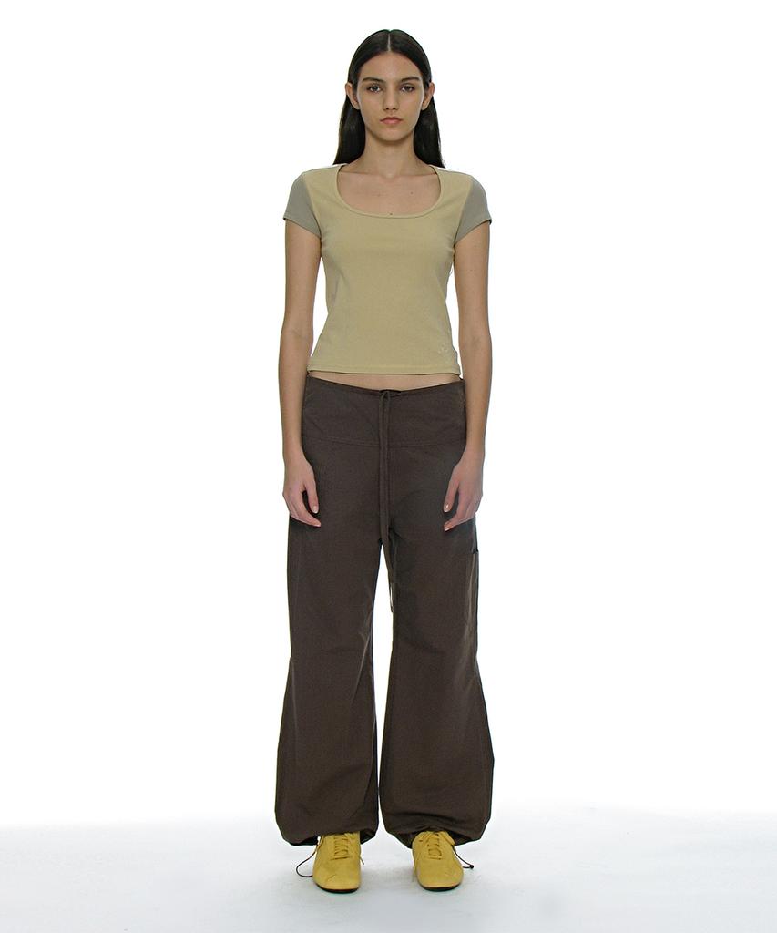 PARTIMENTO WOMEN Cut-Out Scoop Neck Short Sleeve Tee_Lemon