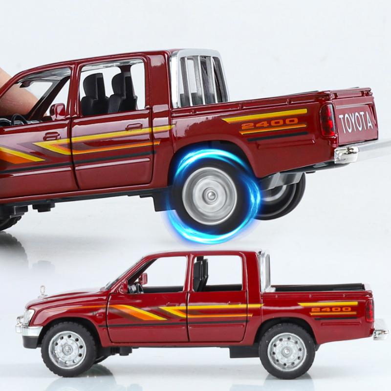 Miniatures 1/32 Toyota Hilux Off Road Pickup Truck Alloy Diecast Model Sound & Light Pull Back Toy Birthday Present for Children