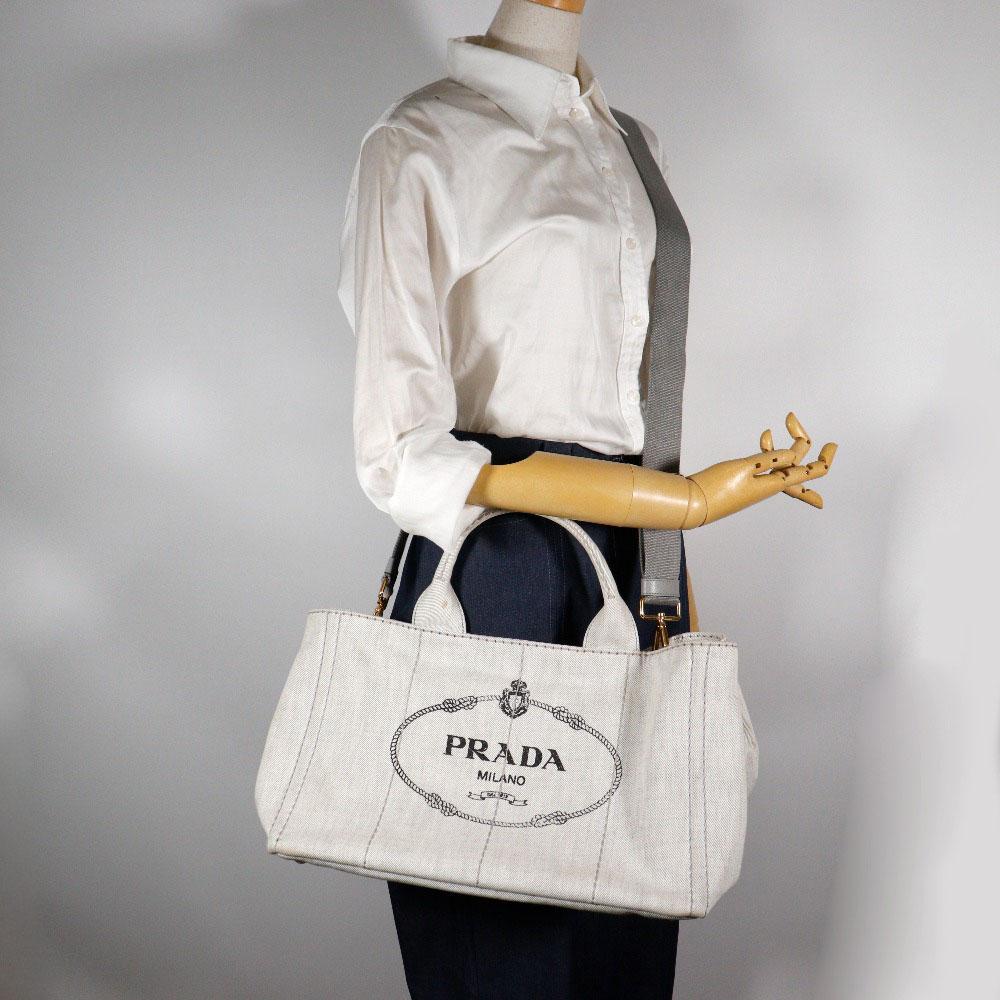 PRADA Canapa Handbag 1BG439 Triangle With Logo Light gray denim Women Used