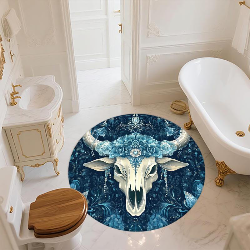 Cow Skull pattern round rug,Carpet Rug for Living Room Bedroom Sofa Playroom Decor,Non-slip Floor Mat,Holiday Gifts and Birthday Gifts