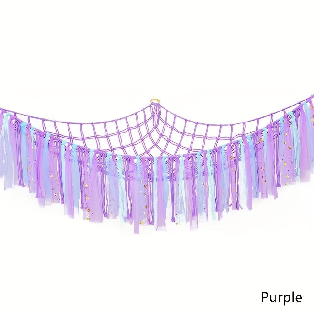 Stofftier-Netzhängematte zum Aufhängen, Plüschtier-Hängematte mit bunten Quasten, Hängematte für Stofftiere, für Kinder, Spielzimmer, Kinderzimmer, Dekoration