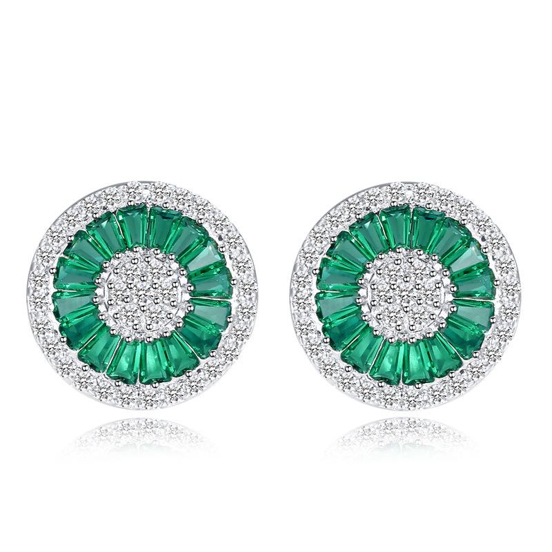 Stud Earrings, Small Round Ladder Square Zircon Densely Inlaid Exquisite Disc Earrings, Earrings.