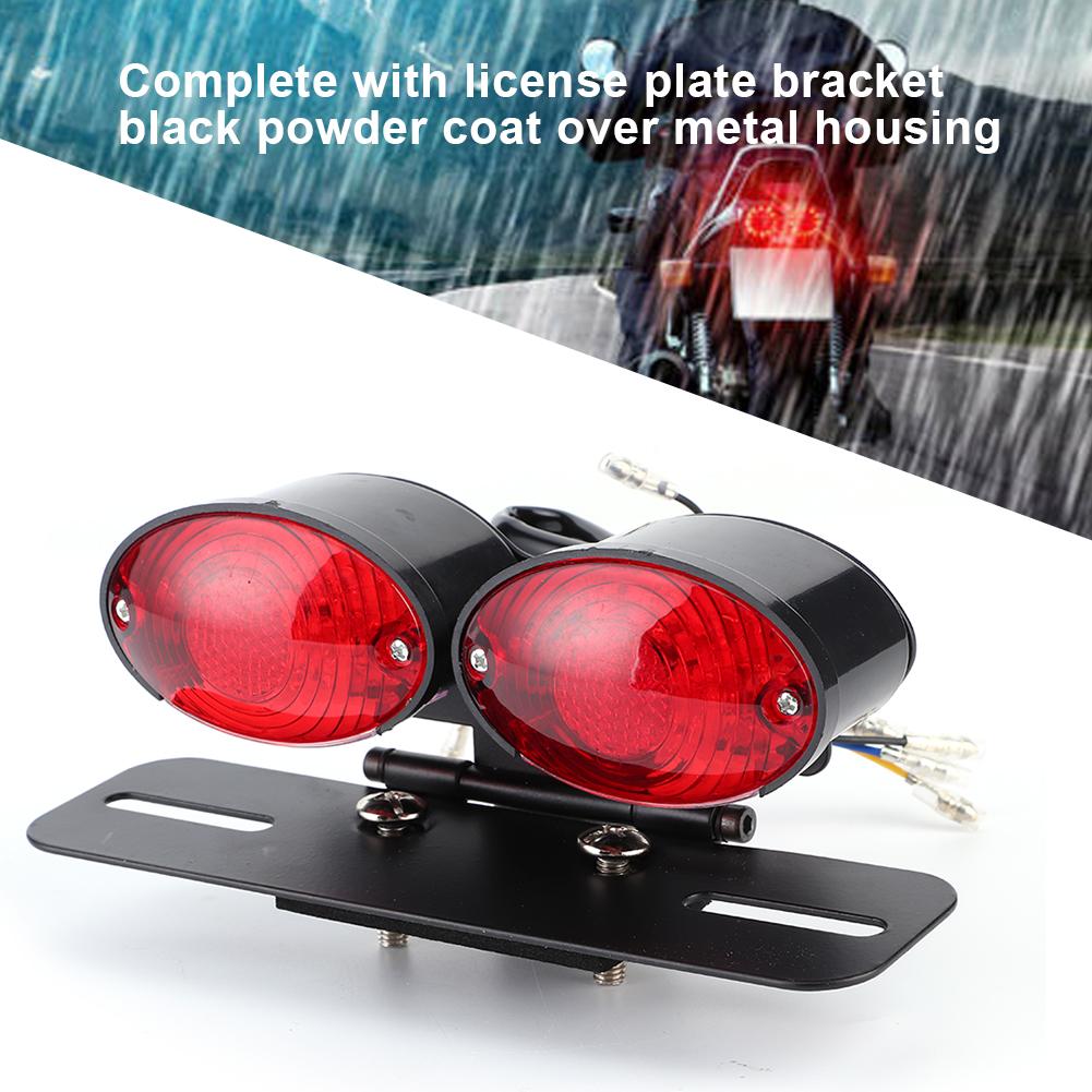 LED Bremsrücklicht Universal Retro Doppel Oval Blinker Kennzeichenleuchte Motorrad Umbau