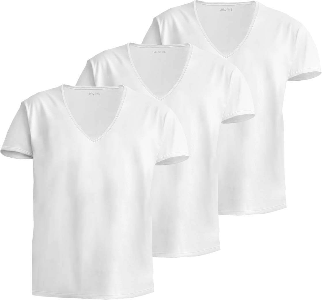 

Summer Size L [fun.] Men s Undershirts, Sweat-Wicking, Quick-Drying, Cool-To-the-Touch, 3-Pack, V-Neck, AIRCTIVE, White, белый