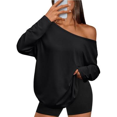Lässiges lockeres One-Shoulder-Damen-T-Shirt - Europäische & Amerikanische Mode W6919