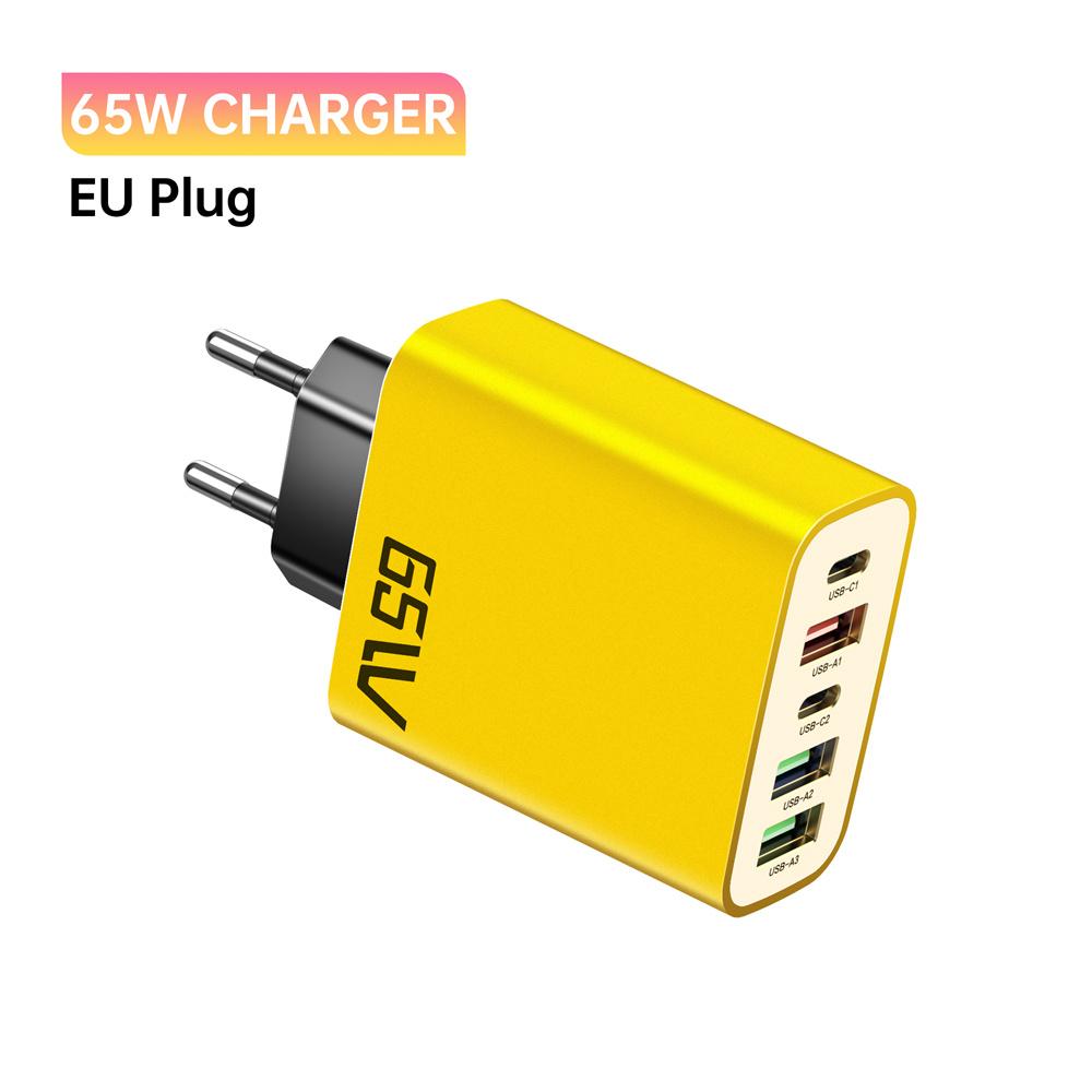 Total 65W USB C Charger Type C PD 5 Ports Mobile Phone Quick Fast Charging Wall Adapter for iPhone 16 Pro Xiaomi 15 Samsung S24