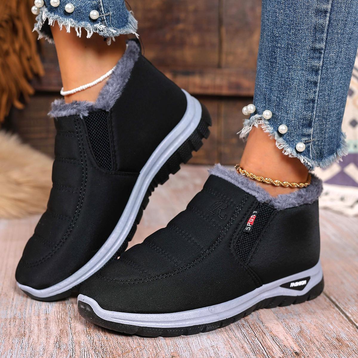 Women s Snow Boots Thick Plush Warm Winter Boots Outdoor Casual Ankle Boots Winter Cotton Shoes Women Winter Shoes Zapatos Mujer 36 чёрный