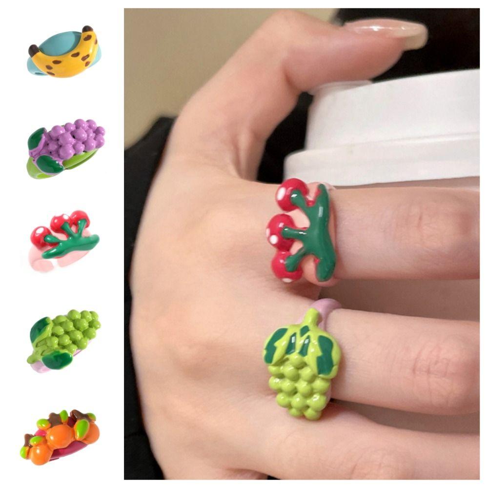 

Кольцо из смолы Питайя, кольцо с бананом и папайей, модное летнее кольцо с вишней persimmon