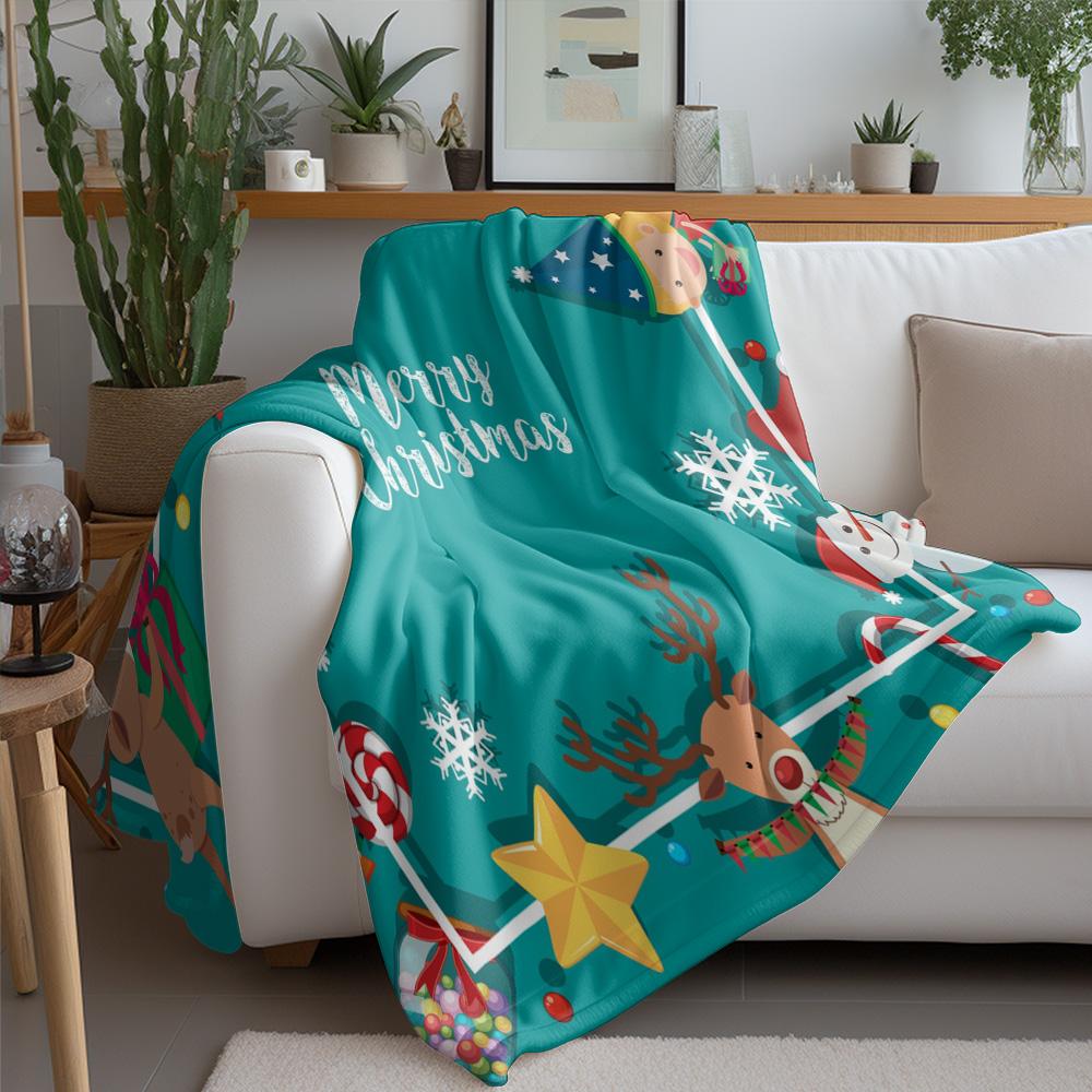 TU Festive Christmas Throw Blanket Cozy Reversible Holiday Home Decor Gift Reindeer Snowflakes Merry Xmas Patterned Fleece