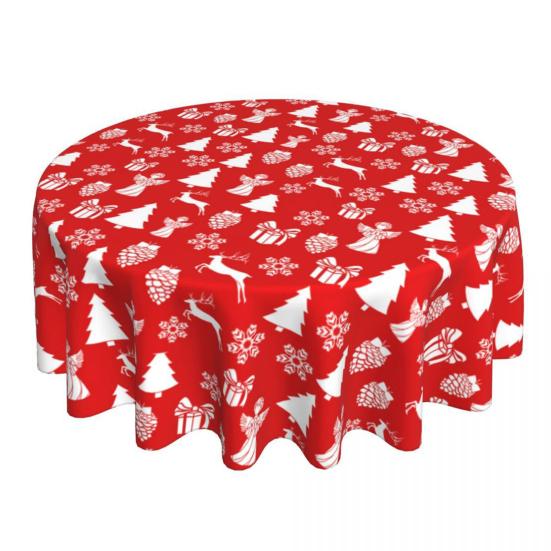 Christmas Red Tablecloth with Holiday Prints 150cm Round Polyester Tablecloth Stain-Resistant & Fade-Proof Dinner Cloth for Indoor Outdoor Use