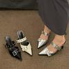 Fashion Women's Heeled Sandals High End Belt Buckle Slippers Summer  Pointed Toe Silver Party Shoes Fashion Womens Pumps Shoes Tacones