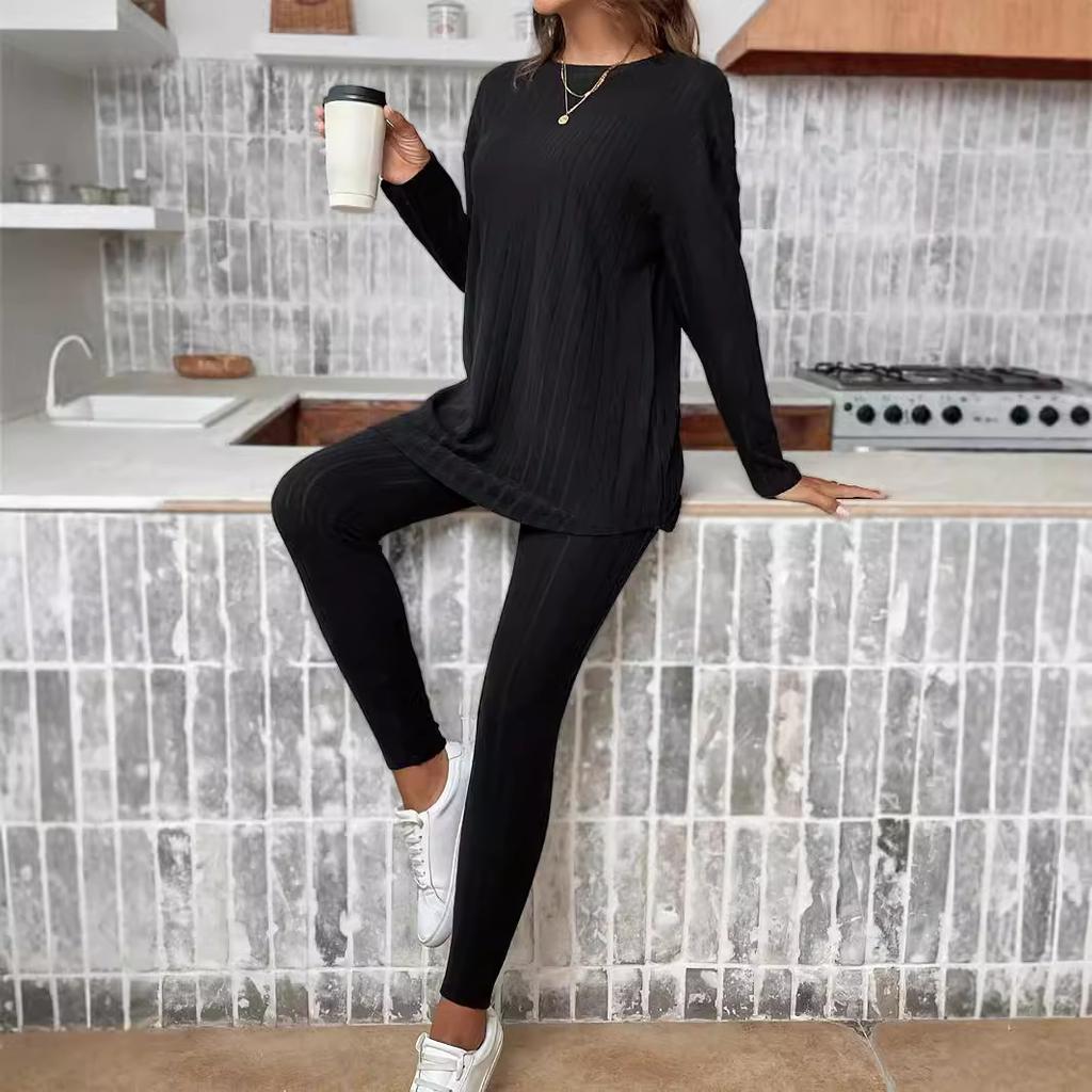Casual O-neck Two Piece Set Women Outfits Autumn Winter Fashion Solid Knitted Long Sleeve Sweater Elegant Loose Pants Suit
