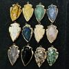 1Pc, Natural Stone Healing Crystal Arrow Pendant with Golden Edge, Boho Jewelry for Necklace Making & Daily Wear, 2026 Fashion Handmade Accessory