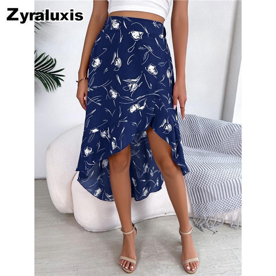 Spring/Summer Floral Asymmetrical Ruffled Midi Skirt for Women's Clothing