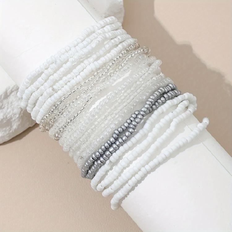 Pack of 20 Beach Inspired White  Bead Bracelet Elegant White Bead Bracelet Versatile Beach Stylish Hand Accessories