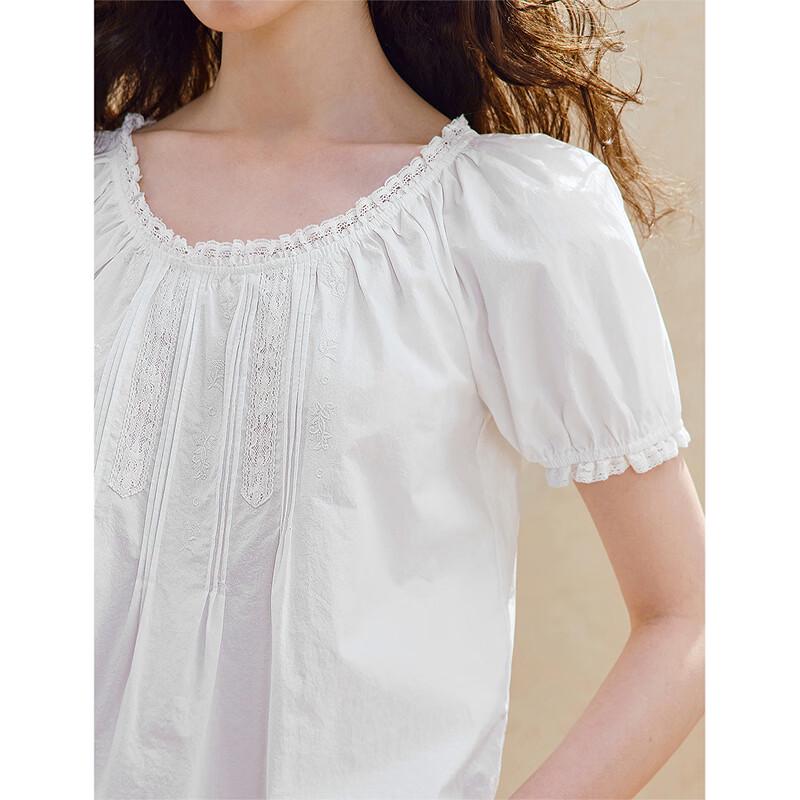 Chemise en Coton Brodé de Dentelle Style Français pour Femmes INMAN