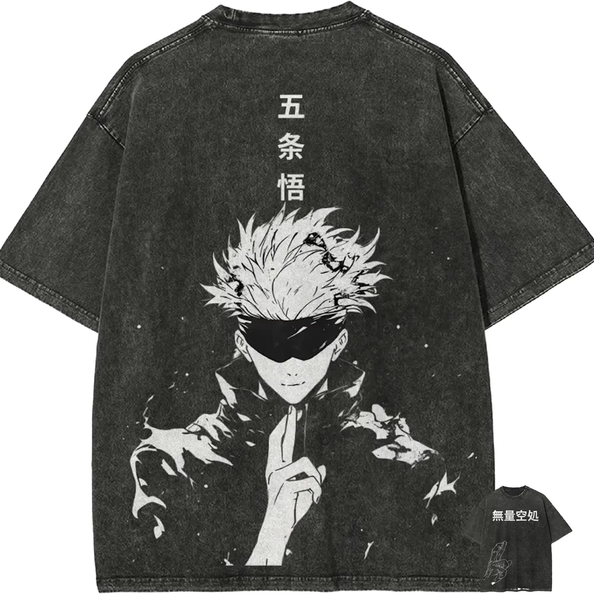 

Gojo Satoru T Shirt Jujutsu Kaisen Anime Clothes Vintage Acid Wash Tees Breathable Cotton Hip Hop Streetwear Men Tops 2XL