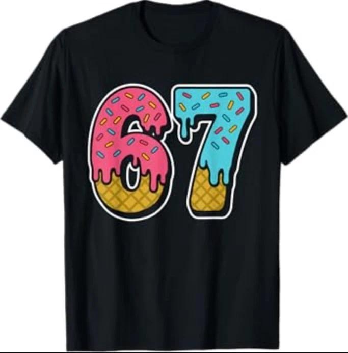 67 Ice Cream Drip Meme Funny Six Seven Gen Alpha Slang T-Shirt M