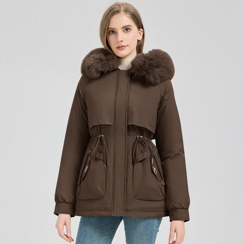 Ladies Winter Hooded Shearling Parka Down Jacket Mid-Length