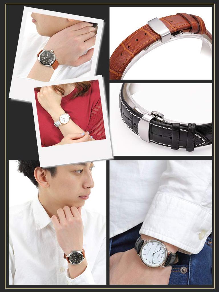 Calme Watch Genuine Crocodile Embossed Fits 12mm To Includes Replacement Instructions Dark Brown White Strap/Band, Leather, One-Push D-Buckle,