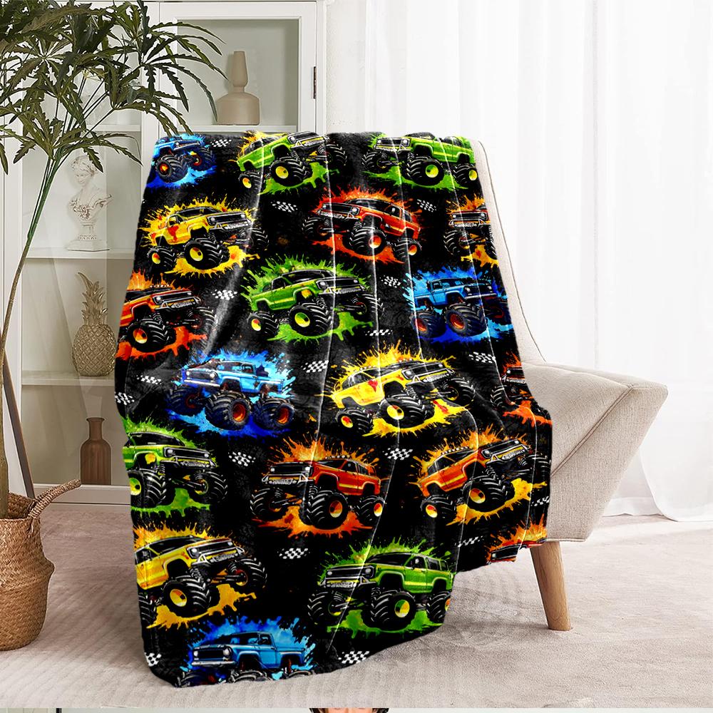 Truck Theme Printed Blanket - Perfect for Couch, Bed, Travel & Outdoor Use | Machine Washable, Cozy & Durable.
