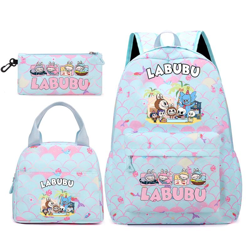 3Pcs/set Backpack for Girl School Teen Student Knapsack Women Rucksack with Lunch Bags Pencil Bag Fish Scale Style Bags