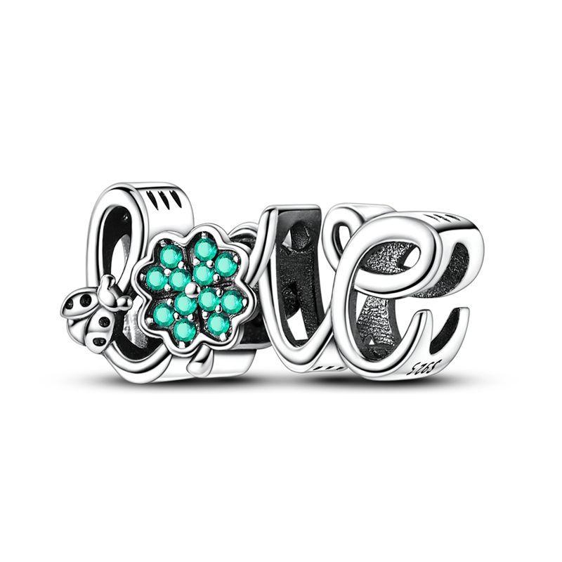 Luck Charm 925 Silver Four Leaf Clover Green Tree Frog Turtle Bead Pendant For Bracelet Women DIY Jewelry Gift