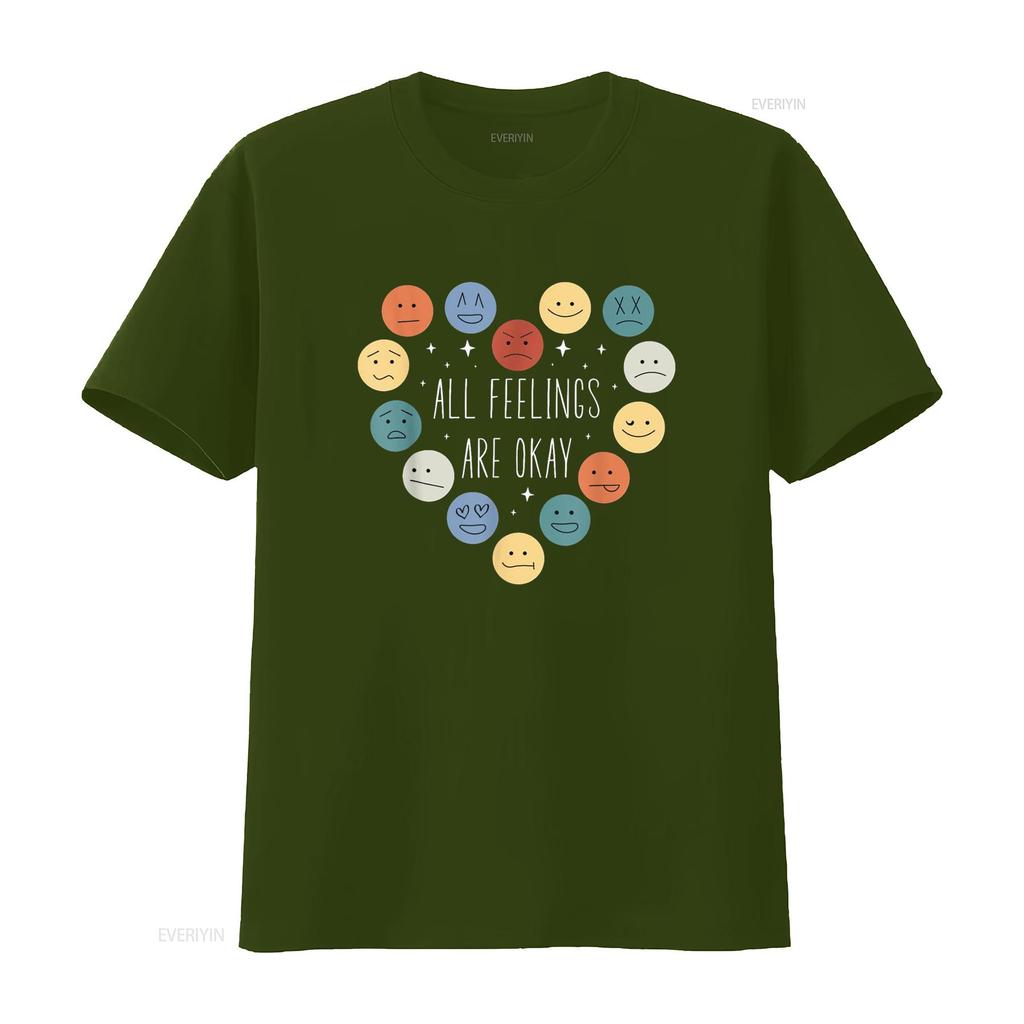 All Feelings Are Okay Mental Health Awareness Month Plus Size Vent Emotion T Shirt Vintage Washed Casual Designer Clothes