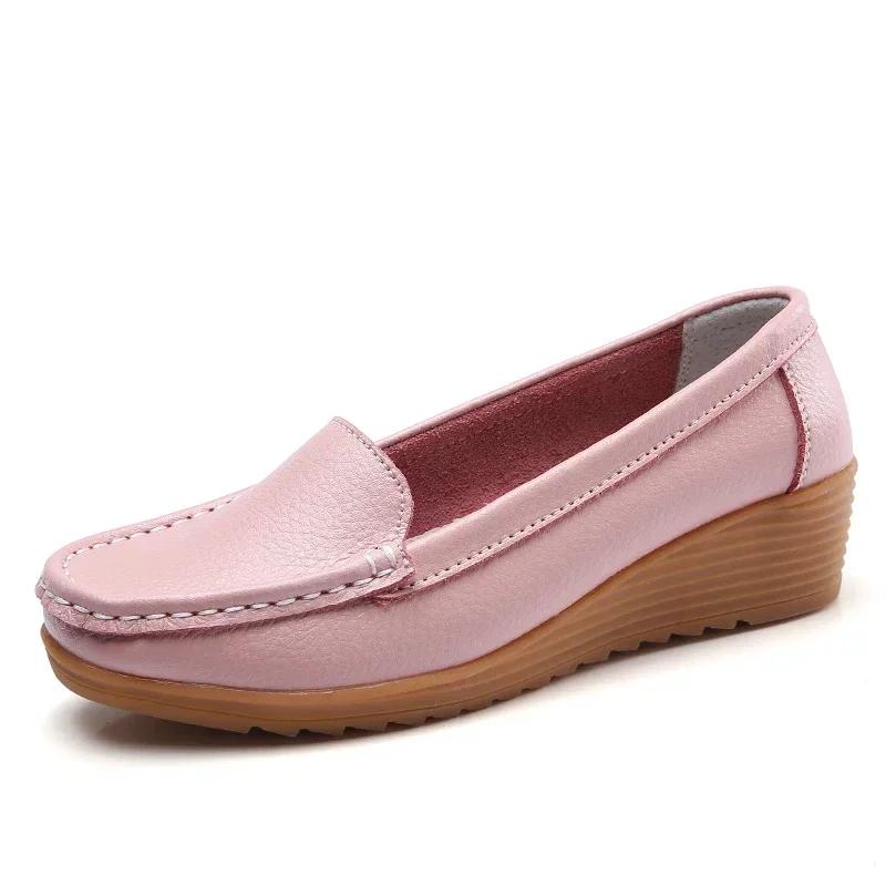 Skórzane Platformy Codzienne Loafersy Matka Kobiety Wysoka Jakość Płaskie Mokasyny Panie Antypoślizgowe Buty do Jazdy Bean Pielęgniarka Buty do Chodzenia