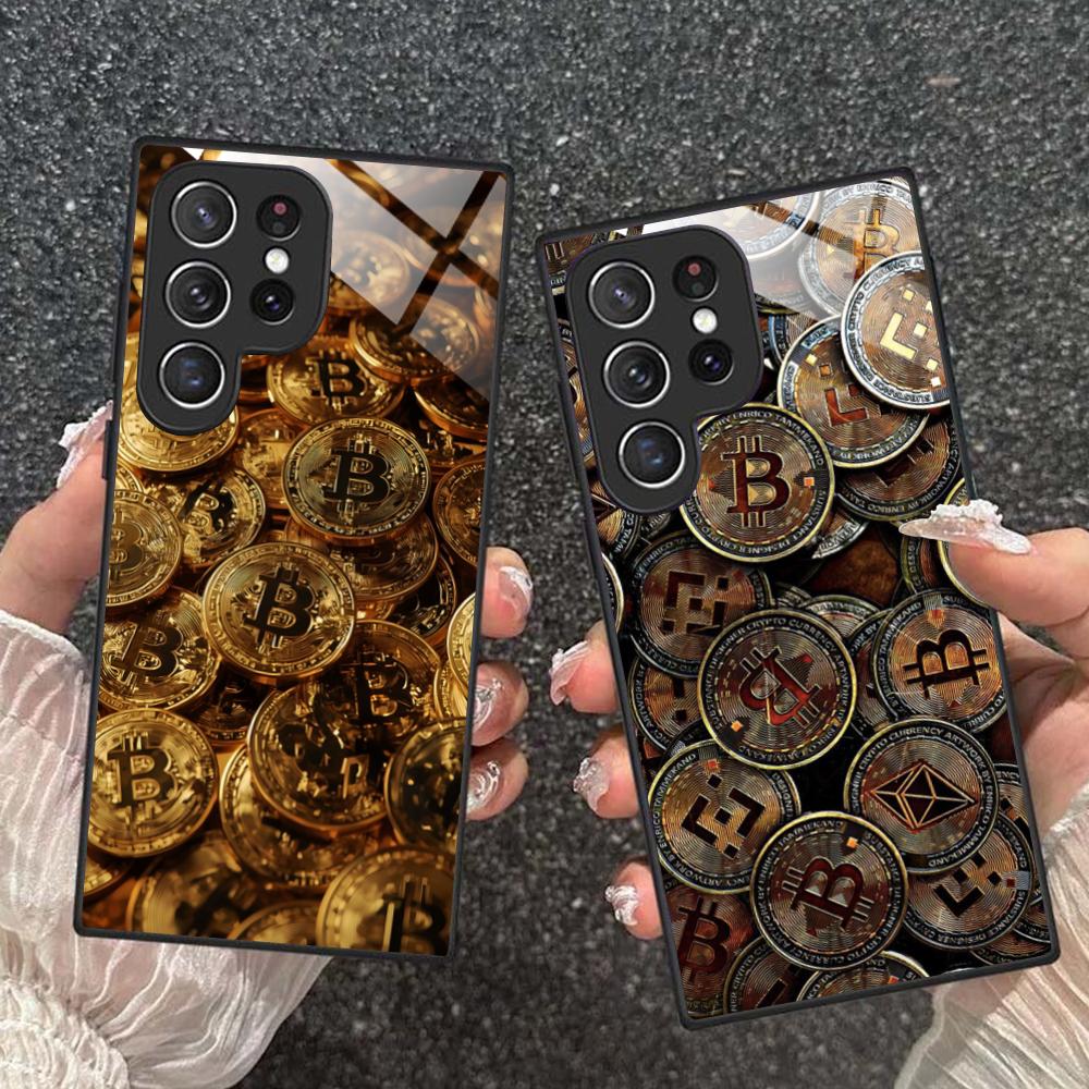Bitcion Pattern Phone Case for Samsung Galaxy S26 S25 S24 S23 S22 S21 S20 Note20 Plus FE Ultra Glass Protective Cover
