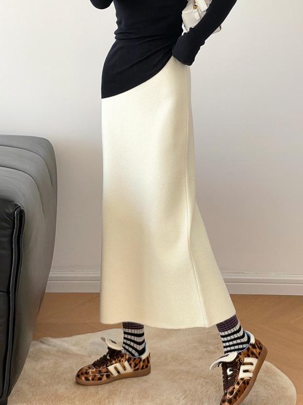 Women's High-Waist Wool A-Line Knitted Skirt - Autumn/Winter Mid-Length, Slimming, Thickened and Hip-Hugging Design