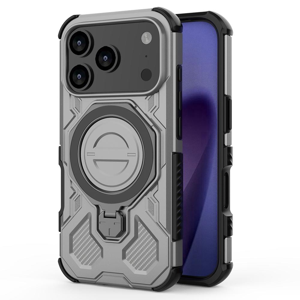 For iPhone 17 Pro Magnetic Case Rotating Metal Kickstand Shockproof PC+TPU Phone Back Cover