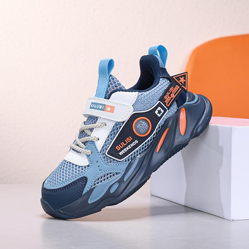 New Classmates Boys Summer Breathable Single Mesh Sneakers Medium Older Boys Boys Velcro Soft-soled Casual Shoes