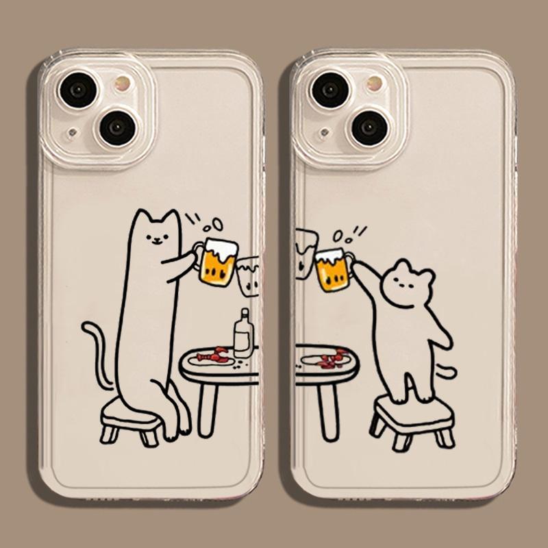 Cheers & Working Cats Couple Funda iPhone Cases For iPhone 17 16 15Pro Max 11 12 13 14Pro Plus Shockproof Celulares Phone Case