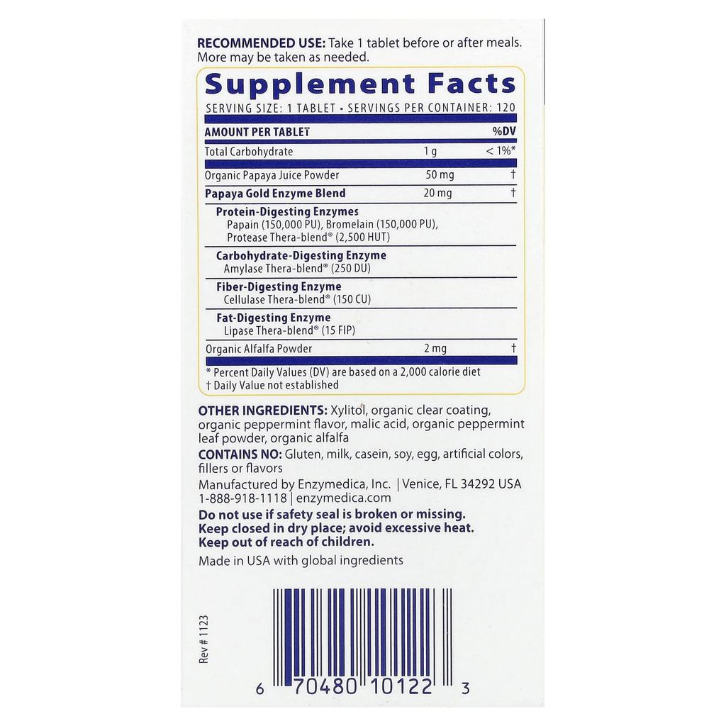 Papaya Gold, Papaya Mint, 120 Tablets