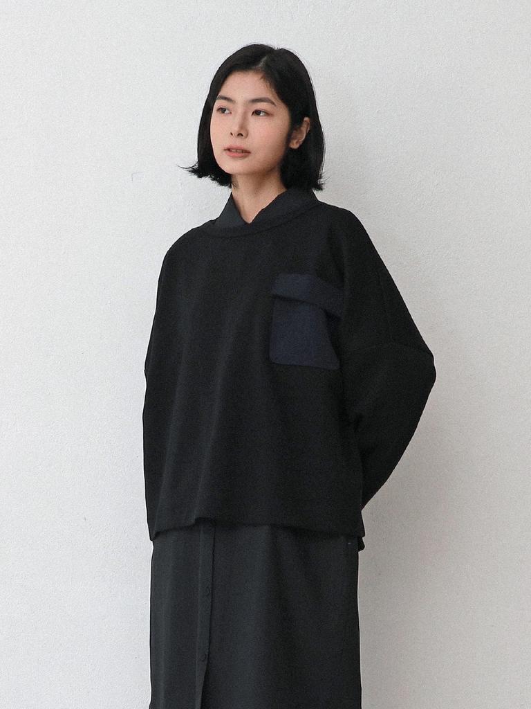 VINCENT NAVY Vincent Pocket Wide Pullover_Black