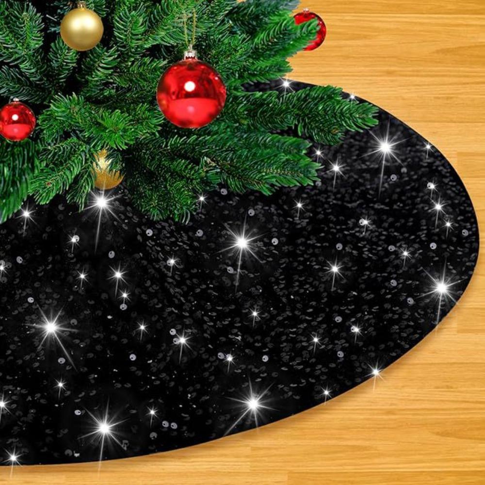 Red Bow Design Tree Base Cover Velvet Xmas Tree Skirt Large Ornament Tree Base Mat Shopping Mall