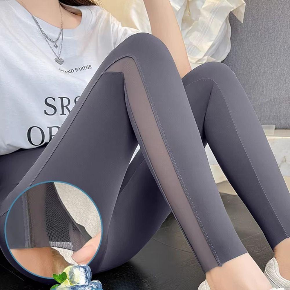 Ice Leather Yoga Pencil Pants Mesh Female Tight Trousers Women Sharkskin Pants for Summer