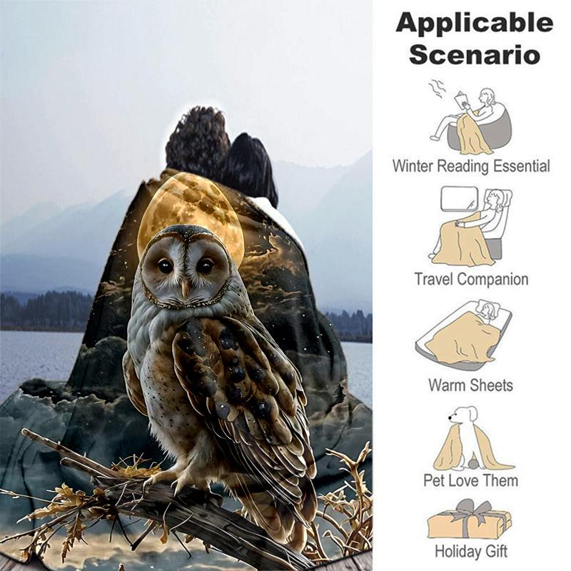 1pc Moonlit Owl Moon Blanket Cozy Home Decor, Sofa Throw, Outdoor Blanket .W079