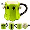 Halloween Party Mitgebsel Grüner Geist Keramik Wasserbecher mit Henkel, 3D Dekoration Tasse, Niedliches Schreibtischornament 490ml Fassungsvermögen, Kreatives Trinkgeschirr für den Schreibtisch