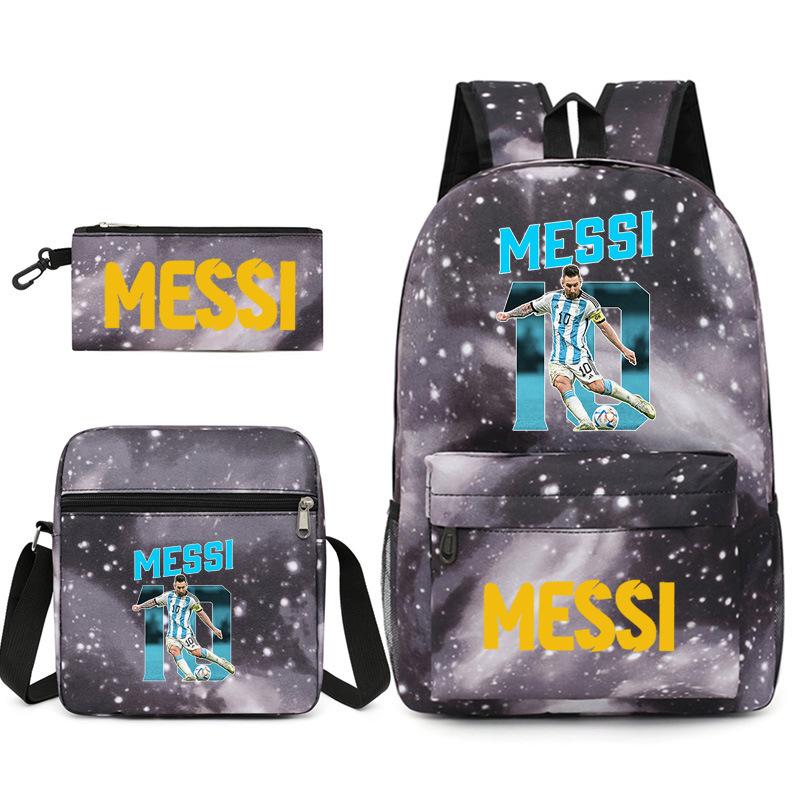 Large Capacity Schoolbag with Shoulder Strap; Student Three-piece Pencil Case Set