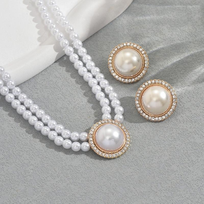 Elegant Pearls Necklace and Earrings Set for Weddings Parties Daily Wear