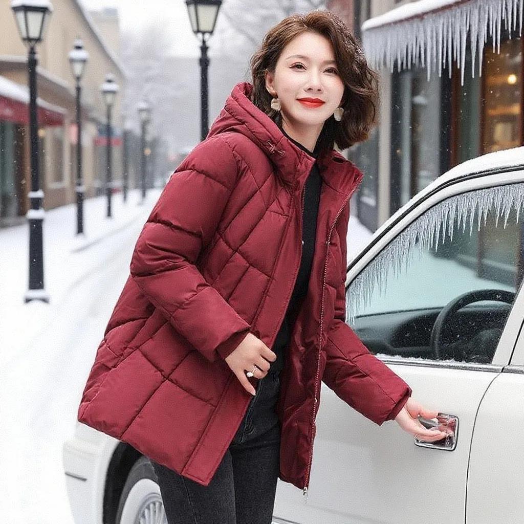 Padded Jacket Winter Down Mother Fashion Plus Size Loose Thick Hooded Padded Jacket