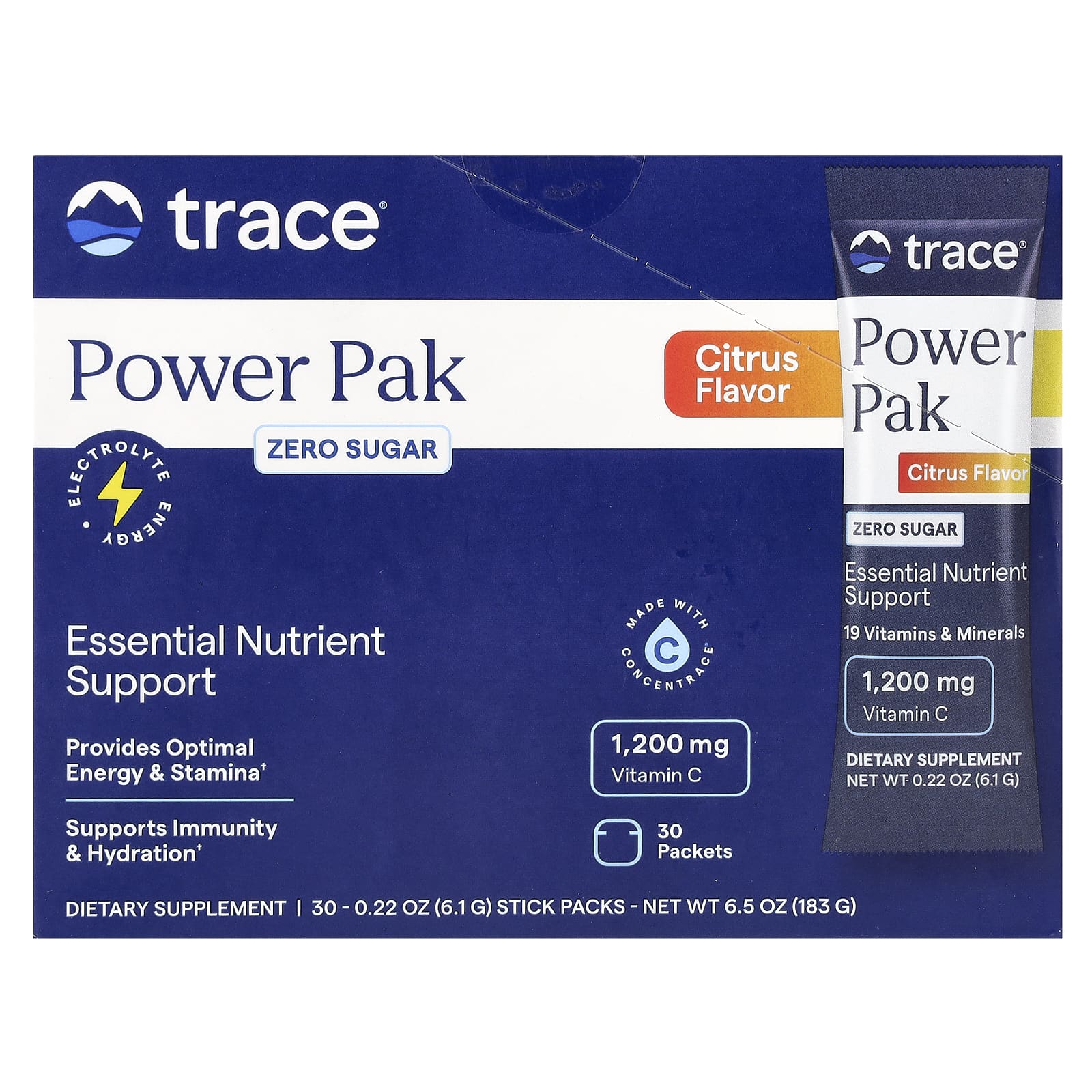 

Trace, Power Pack, без цукру, цитрусові, 30 пачок, 0,22 унції (6,1 г) Кожен